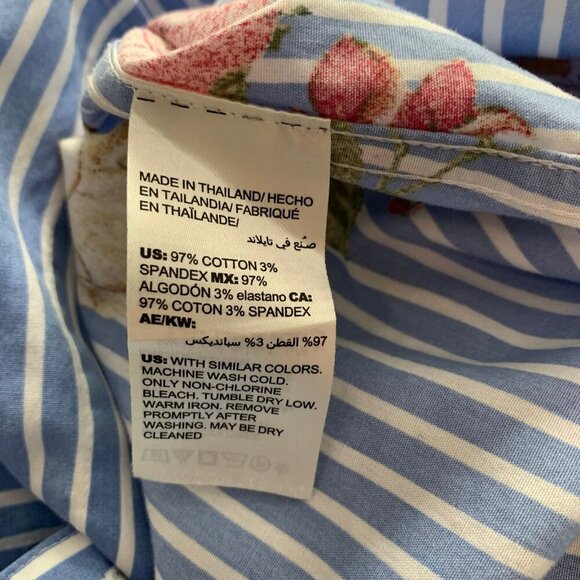 Chicos No Iron Blue White Striped Floral Button Down Shirt Womens Size 2 12/14 - Picture 8 of 10